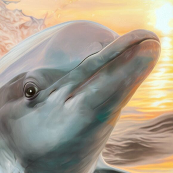 16x20 Dolphin‎ Colorful Wall Art Illustration Watercolor Oil Painting Print - Picture 3 of 5
